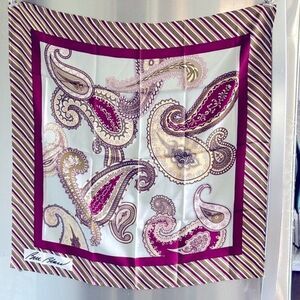 Vintage Bill Blass Paisley Print 100% Pure Silk Maroon Olive Green Gray Cream